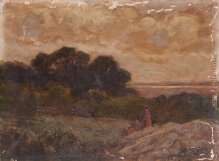 Edward Mitchell Bannister Landscape with Two Women Reclining on Rocks